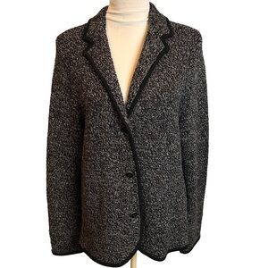 Talbots Tweed Merino Wool Textured Knit Sweater Blazer with Black Trim  XL